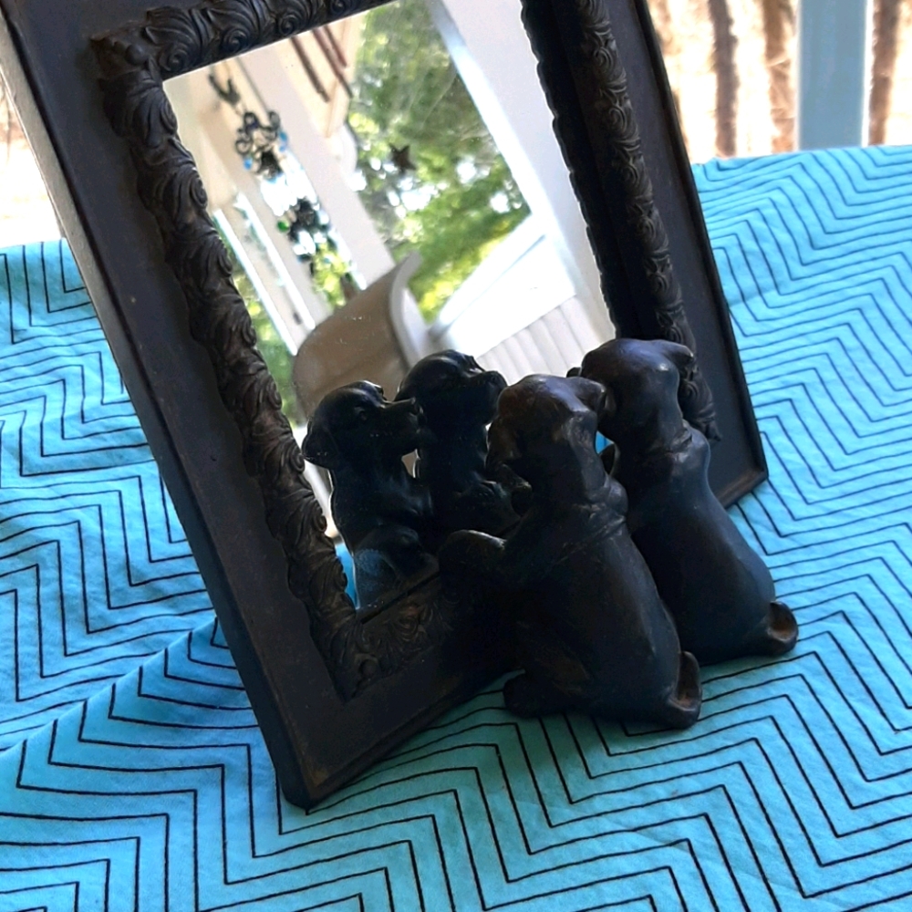 PUPPIES IN THE MIRROR FRAMED MIRROR W KICKSTAND